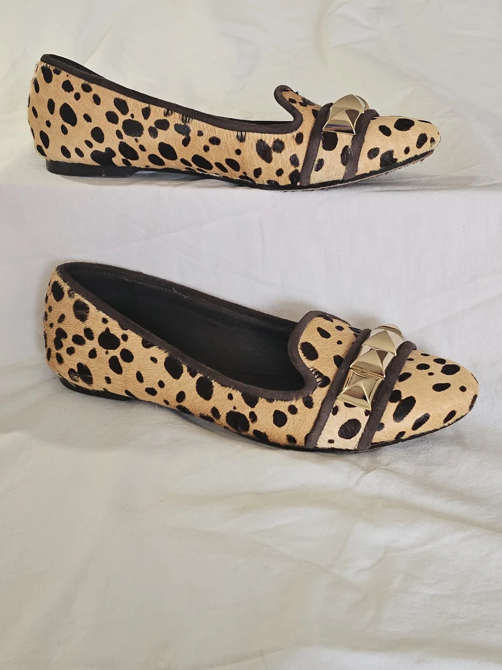 Tory Burch, Cheetah Print, Calf Hair Studded Flats - Size 6M
